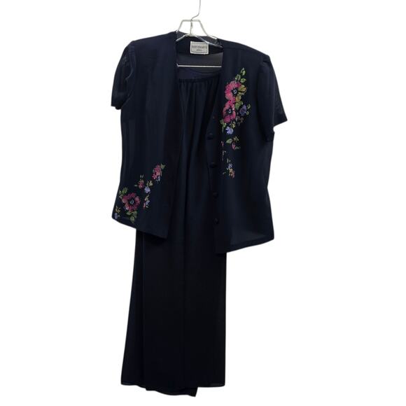 Karin Stevens Pantsuit Womens 10 Petite Floral Beaded 3 Piece Set - Picture 2 of 11